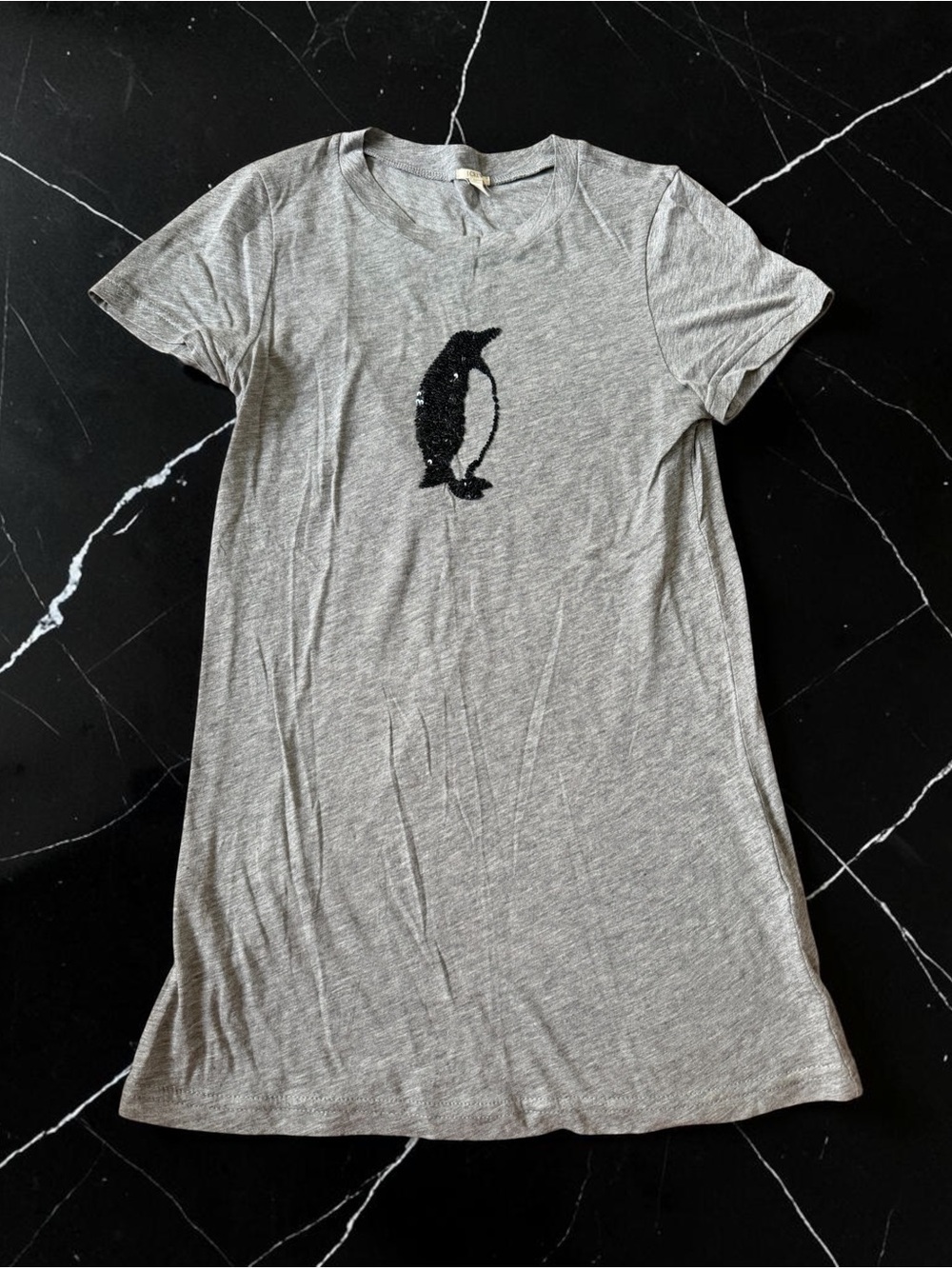 J. Crew Gray Short Sleeve Tee Black Sequin Penguin Y2K T-Shirt Sz Small/S